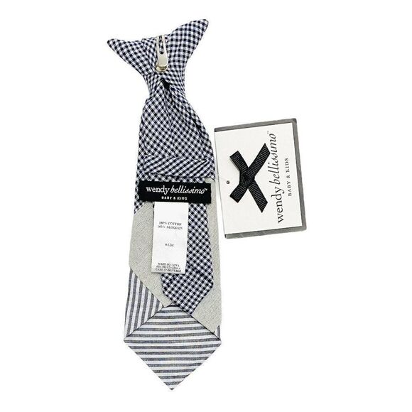 NEW Wendy Bellissimo Mixed Fabric Clip On Tie - Picture 3 of 4